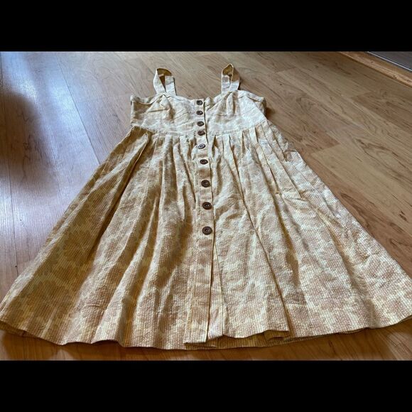 Maeve Anthropologie yellow floral sleeveless button down dress - Picture 2 of 5